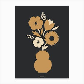 Minimal Gold and Black Poppy Tulip Flower Bouquet Print Dark Version Canvas Print