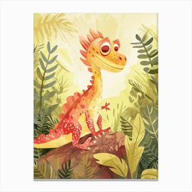 Cartoon Dilophosaurus Dinosaur Watercolour 2 Canvas Print