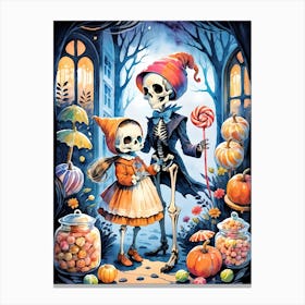 Cute Halloween Skeleton Family Painting (3) Canvas Print
