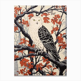 Art Nouveau Birds Poster Snowy Owl 2 Canvas Print