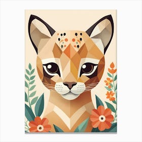 Floral Cute Baby Puma Nursery Illustration (53) Canvas Print
