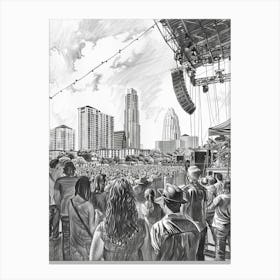 Live Music Scene Austin Texas Black And White Drawing 1 Canvas Print