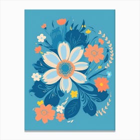 Beautiful Flowers Illustration Vertical Composition In Blue Tone 3 Canvas Print