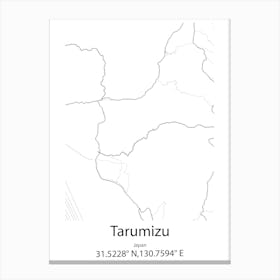 Tarumizu,Japan Minimalist Map Canvas Print