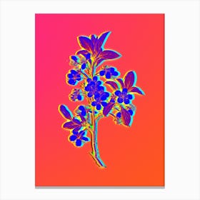 Neon White Plum Flower Botanical in Hot Pink and Electric Blue n.0318 Canvas Print