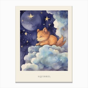 Baby Squirrel 3 Sleeping In The Clouds Nursery Poster Canvas Print