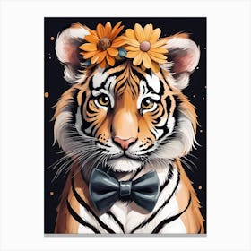 Baby Tiger Flower Crown Bowties Woodland Animal Nursery Decor (30) Canvas Print