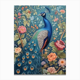 Blue Floral Vintage Peacock Canvas Print