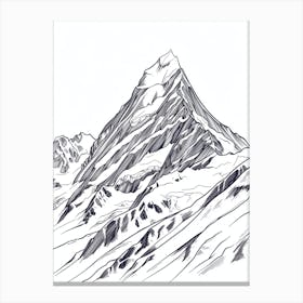 Aoraki Mount Cook New Zealand Line Drawing 4 Canvas Print