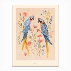 Folksy Floral Animal Drawing Macaw Poster Canvas Print