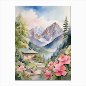 Watercolor Of A Mountain Cabin 1 Canvas Print