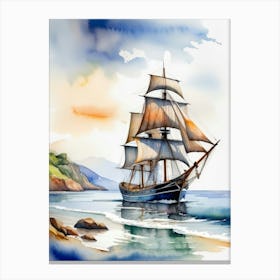 Sailing ship on the sea, watercolor painting 4 Canvas Print