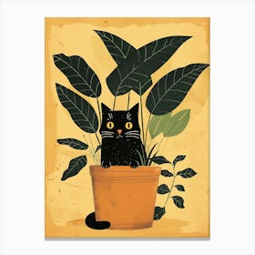 Cute Black Cat in a Plant Pot 7 Canvas Print