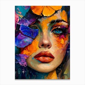 Colorful Girl With Flowers Canvas Print