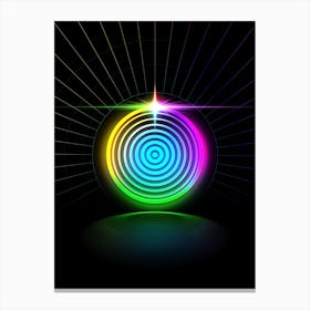 Neon Geometric Glyph in Candy Blue and Pink with Rainbow Sparkle on Black n.0347 Canvas Print