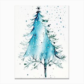Snowfalkes By Christmas Tree, Snowflakes, Minimalist Watercolour 1 Canvas Print