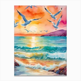 Wings of the Horizon: Seagulls at Gran Canaria's Coast Canvas Print