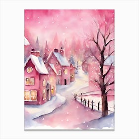 Pink Christmas Village 1 Canvas Print