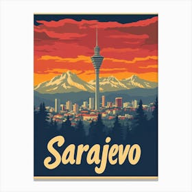 Aihrgdesign A Retro Travel Poster For Sarajevo 3 Canvas Print