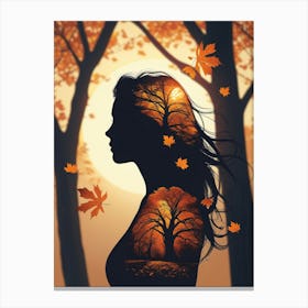 Silhouette Of A Woman In Autumn Canvas Print