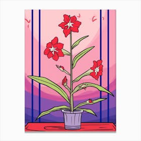 Pink And Red Plant Illustration Spiderwort 4 Canvas Print