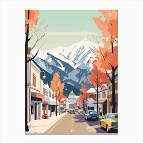 Vintage Winter Travel Illustration Queenstown New Zealand 1 Canvas Print