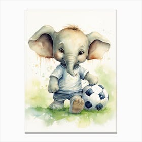 Elephant Painting Playing Soccer Watercolour 2 Canvas Print