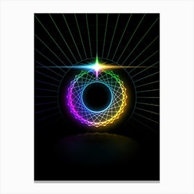 Neon Geometric Glyph in Candy Blue and Pink with Rainbow Sparkle on Black n.0083 Canvas Print