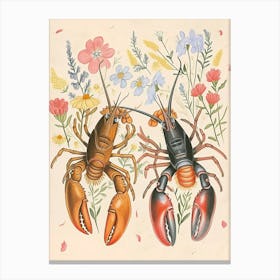 Folksy Floral Animal Drawing Lobster Canvas Print