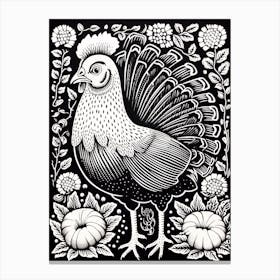 B&W Bird Linocut Turkey 3 Canvas Print