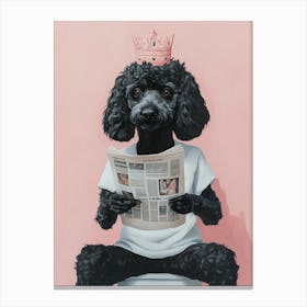 Cute Black Poodle Wearing A Crown And Sitting On The Toilet Toile