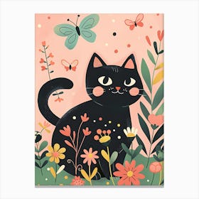 Black Cat In The Garden 1 Canvas Print