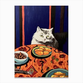 White Cat And Pasta 5 Canvas Print