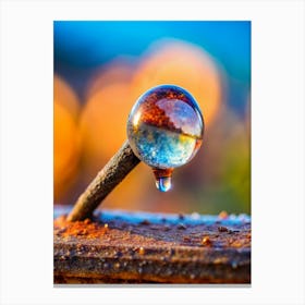 A Single Glistening Dewdrop Clinging To A Rusted (1) Canvas Print