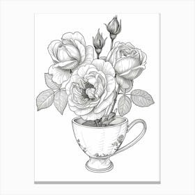 Rose In A Teacup Line Drawing 2 Canvas Print
