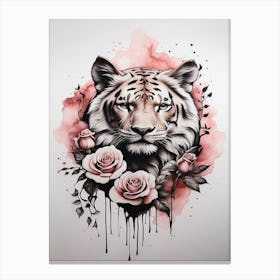 Tiger With Roses Canvas Print