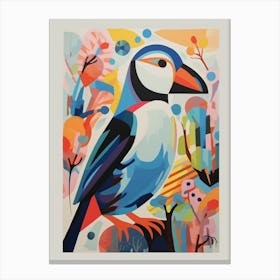 Colourful Scandi Bird Puffin 4 Canvas Print