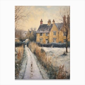Vintage Winter Painting Cotswolds United Kingdom 3 Canvas Print