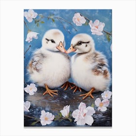 Snowy Winter Ducklings Floral Painting 1 Canvas Print