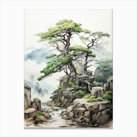 Yakushima Island In Kagoshima, Japanese Brush Painting, Ukiyo E, Minimal 3 Canvas Print