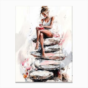 Girl Sitting On Rocks Canvas Print