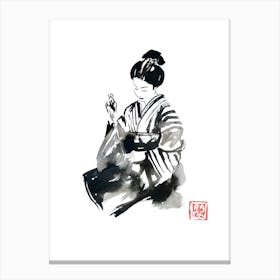 Sewing Geisha Canvas Print