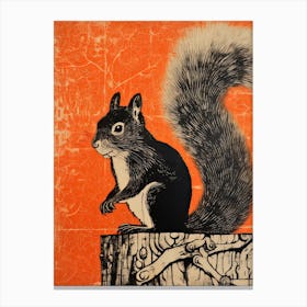 Squirrel, Woodblock Animal Drawing 2 Canvas Print