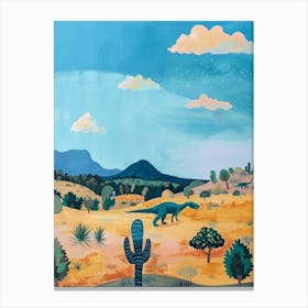 Dinosaur In The Desert With Clouds Canvas Print