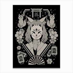 Kitsune Mask - Cool Aesthetic Fox Girl Yokai Japanese Gift Canvas Print