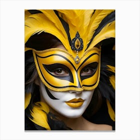 A Woman In A Carnival Mask, Yellow And Black (21) Canvas Print