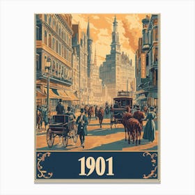 Aihrgdesign A Vintage Poster Of A Bustling 1901 City Street F B19792d6 76bf 4139 B6e1 0e99424fd719 0 Canvas Print