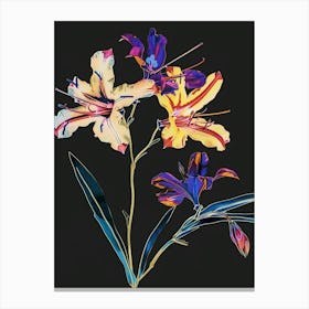 Neon Flowers On Black Larkspur 2 Canvas Print