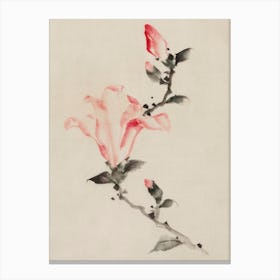Large Pink Blossom On A Stem With Three Additional Buds, Katsushika Hokusai Canvas Print