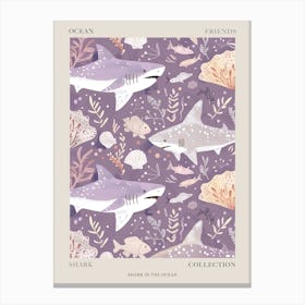 Purple Shark Deep In The Ocean Illustration 2 Poster Canvas Print